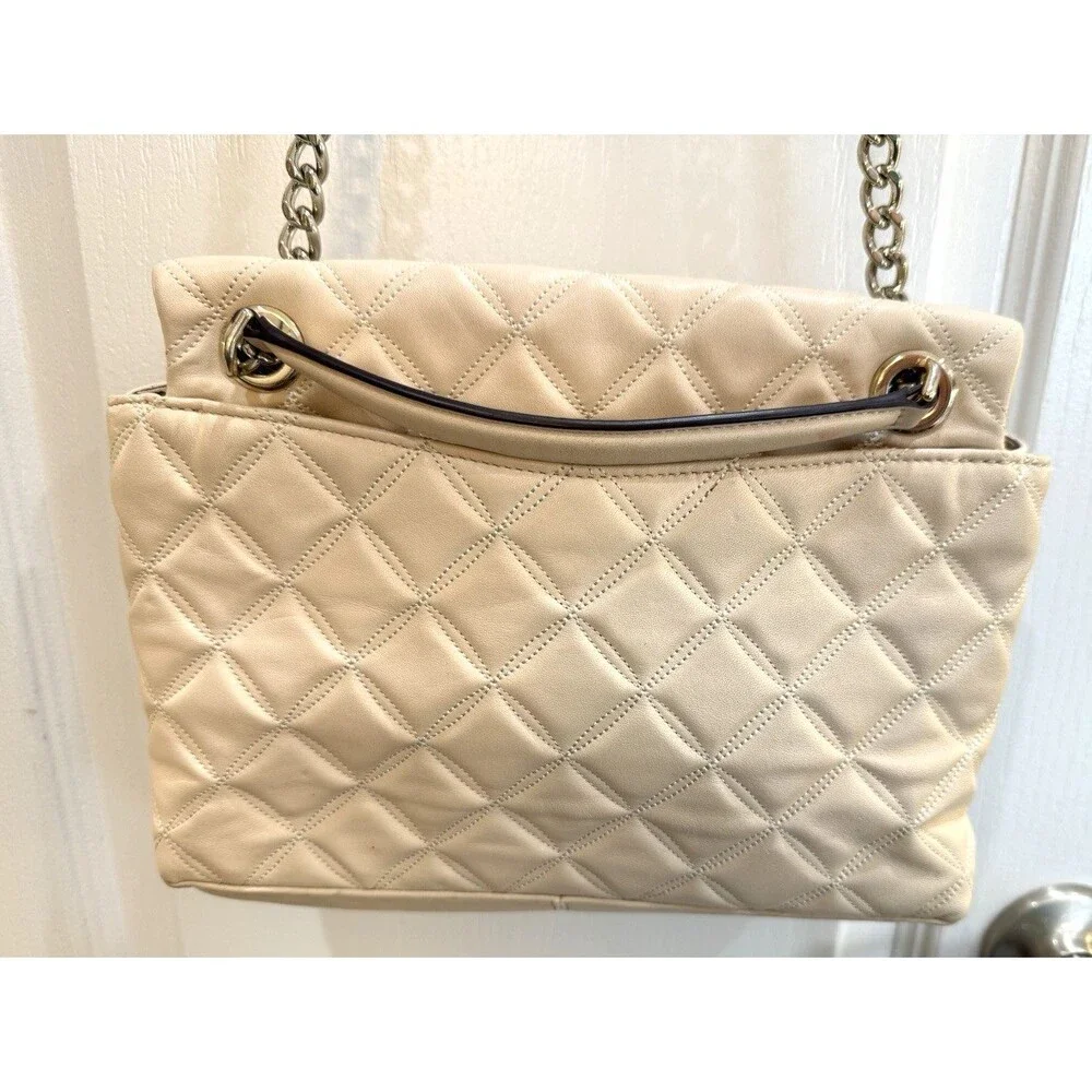 KATE SPADE Quilted Crinkle Leather Natalia Med Flap Shoulder Parchment Bone